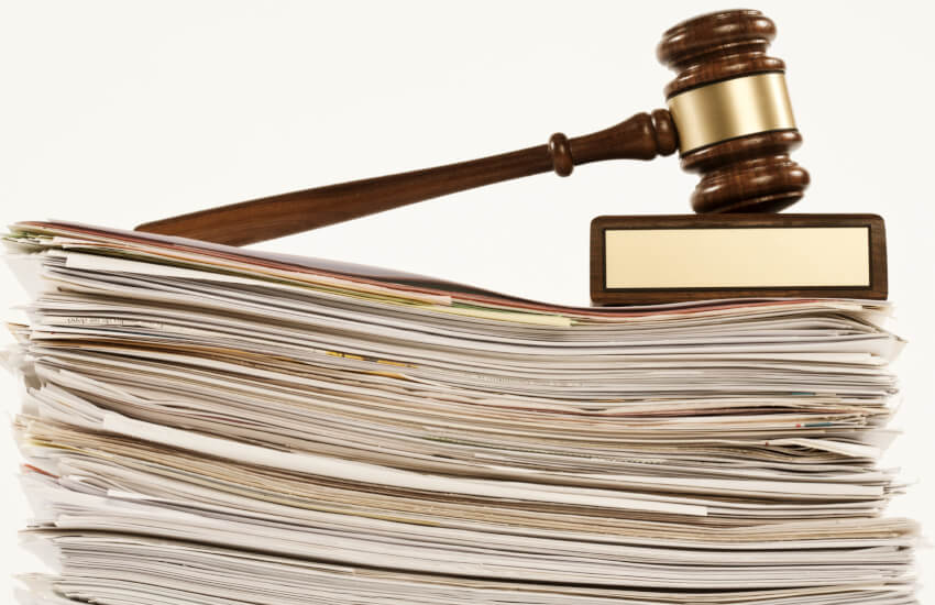 Gavel, documents, papers, litigation case