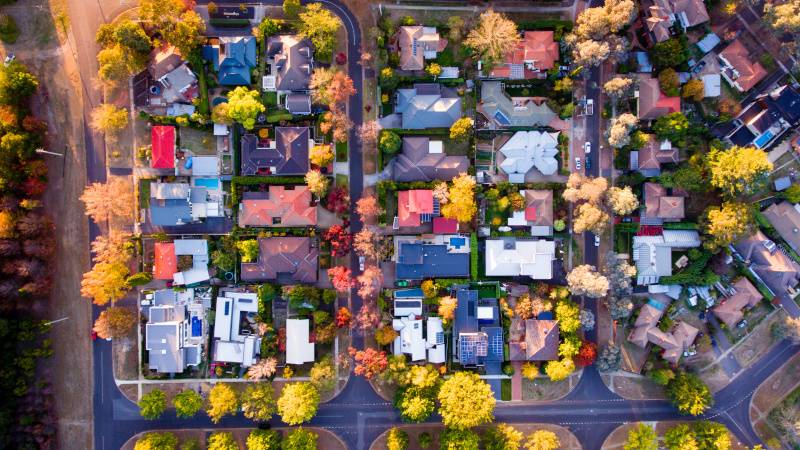 Aerial shot of properties