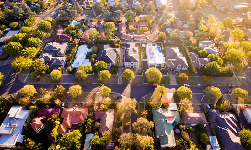 Aerial shot of properties