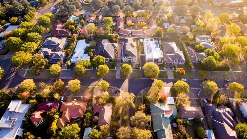 Aerial shot of properties