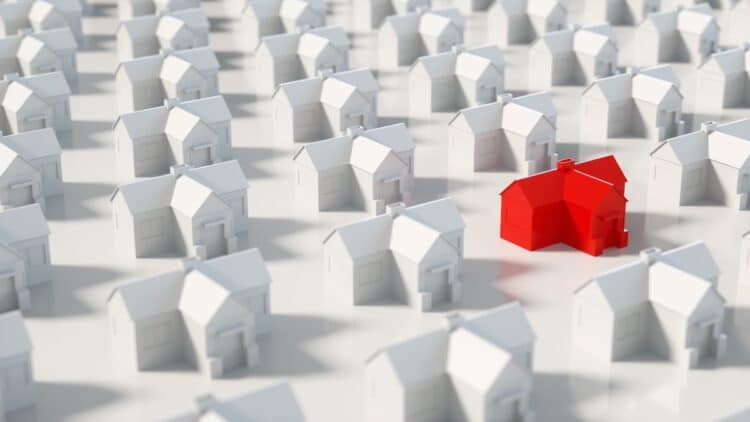 Image of red house among white houses, LRBA questions